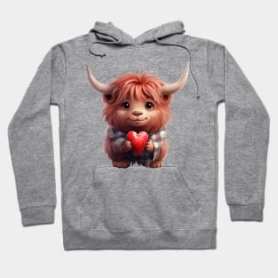 Valentine Highland Cow Holding Heart Hoodie